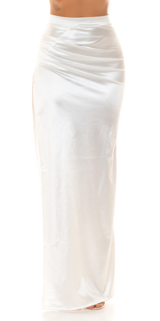 draped Maxi Skirt in Satin Look White